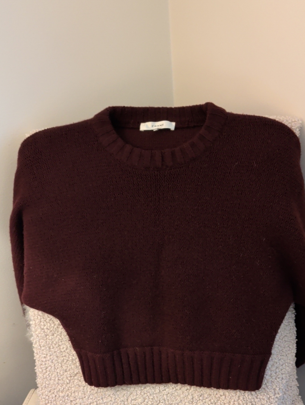 Frame Denim Cropped Crewneck Sweater in Deep Burgundy
